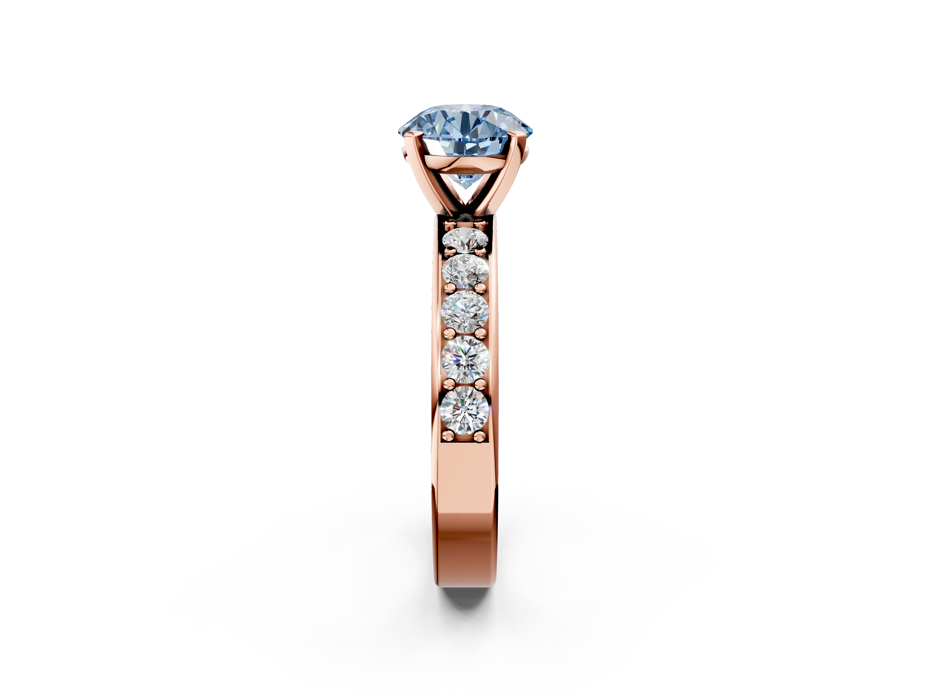 Rose gold Fancy Blue Round  Cut Channel Set Diamond Engagement Ring with Four-Prong Setting_223