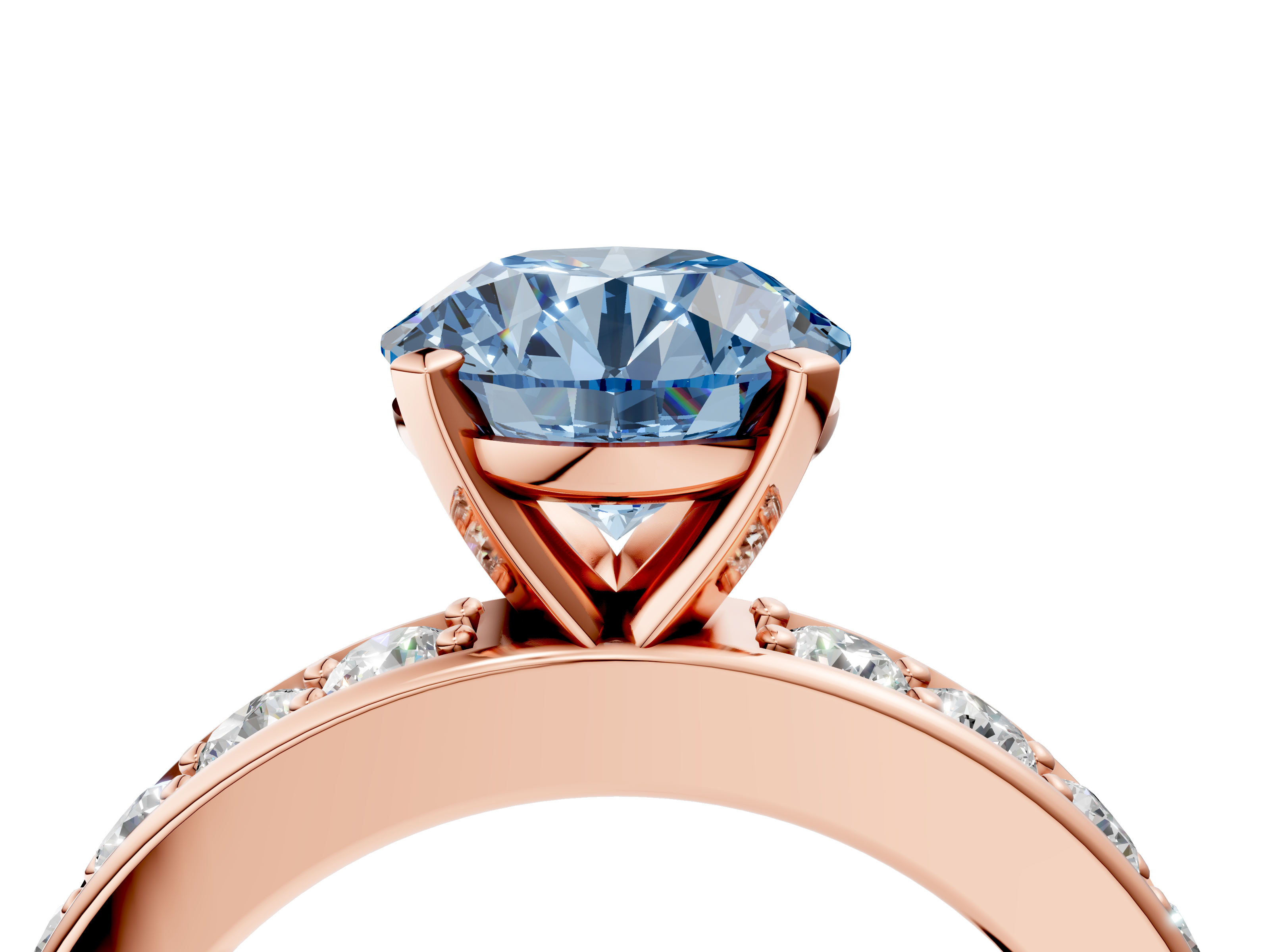 Rose gold Fancy Blue Round  Cut Channel Set Diamond Engagement Ring with Four-Prong Setting_225