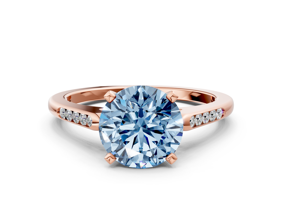 Rose gold Fancy Blue Round  Cut Channel Set Solitaire Engagement Ring with Four-Prong Setting_225