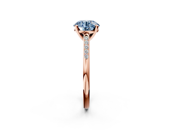 Rose Gold Round Solitaire Engagement Ring Setting for Fancy Blue Center with Channel Set Accents