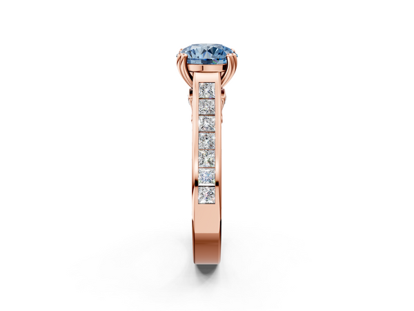 Rose Gold Round Channel Set Solitaire Engagement Ring Setting for Fancy Blue Center with Double Claw Prongs