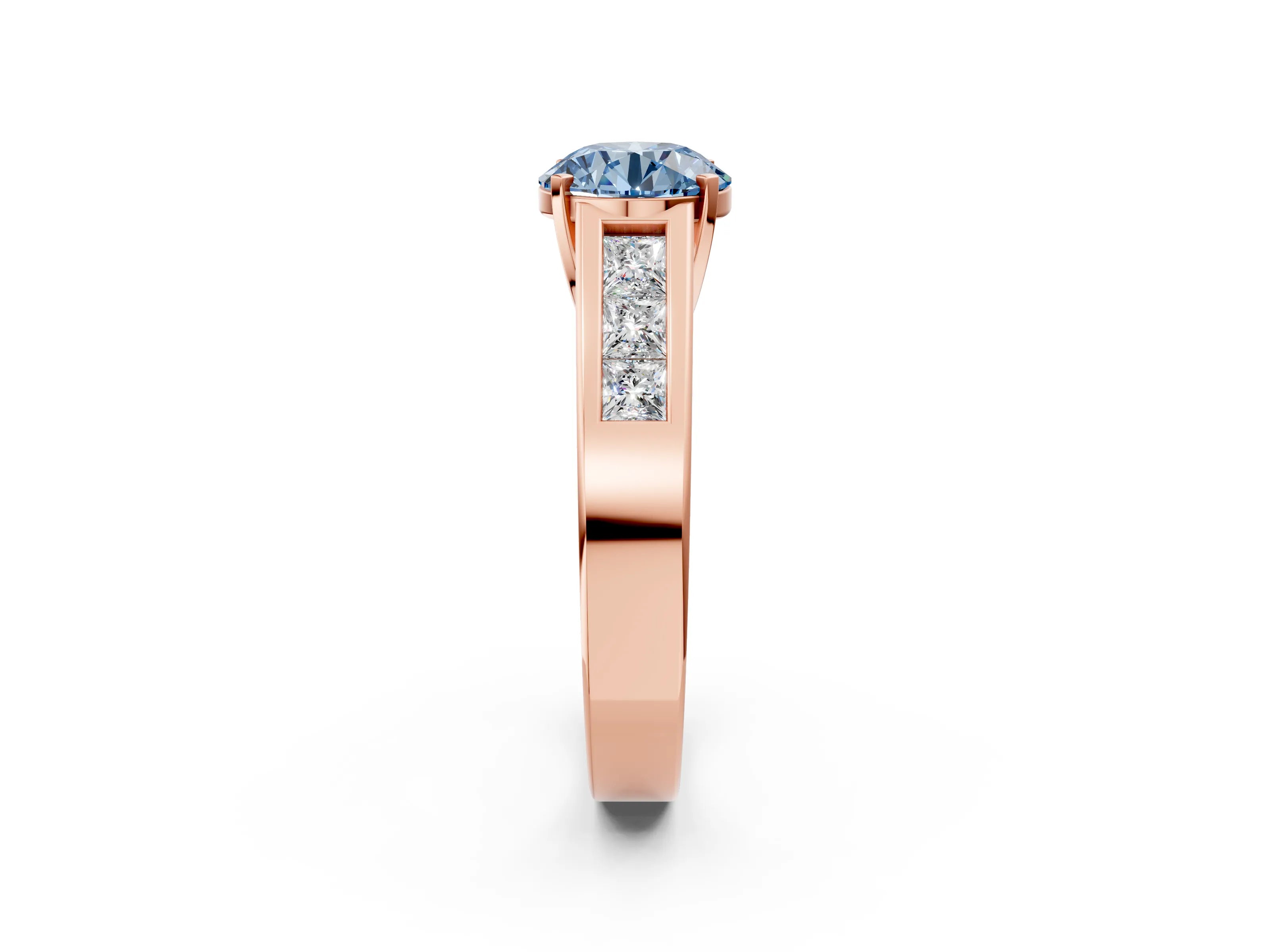 Rose gold Fancy Blue Round Cut Cut Channel Set Solitaire Ring with Four-Prong Setting_2
