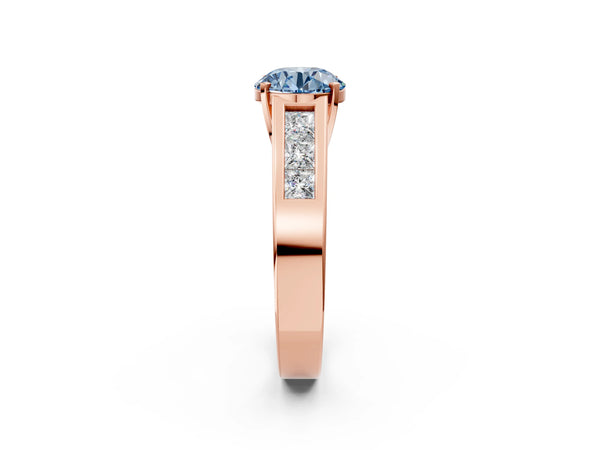 Rose gold Fancy Blue Round Cut Cut Channel Set Solitaire Ring with Four-Prong Setting