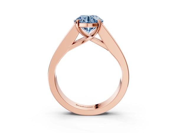 Rose gold Fancy Blue Round Cut Cut Channel Set Solitaire Ring with Four-Prong Setting