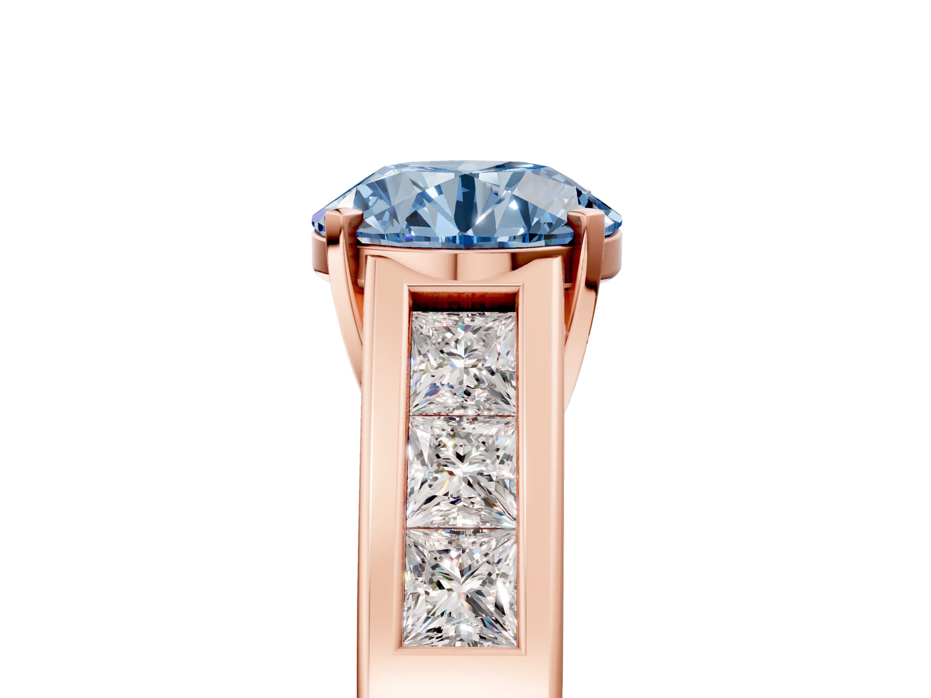 Rose gold Fancy Blue Round Cut Cut Channel Set Solitaire Ring with Four-Prong Setting_5