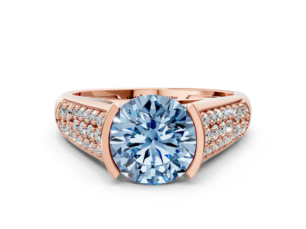 Rose gold Fancy Blue Round Cut Diamond Channel Set Pave Band with Tension Prong Setting