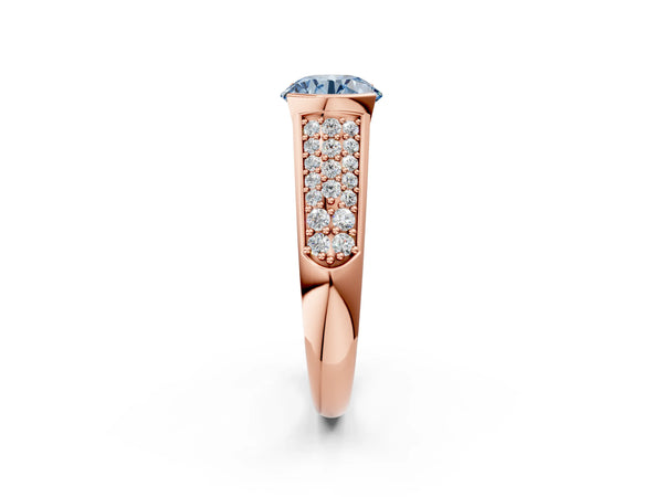 Rose gold Fancy Blue Round Cut Diamond Channel Set Pave Band with Tension Prong Setting