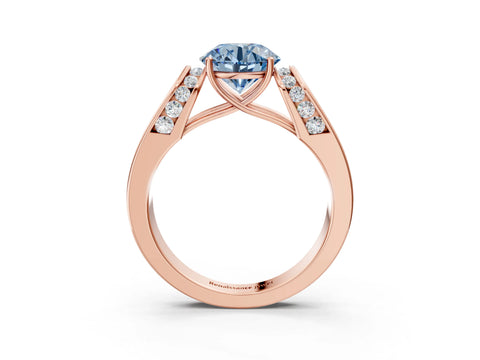 Rose gold Fancy Blue Round Cut Cut Diamond Channel Set Solitaire Ring with Four-Prong Setting_3