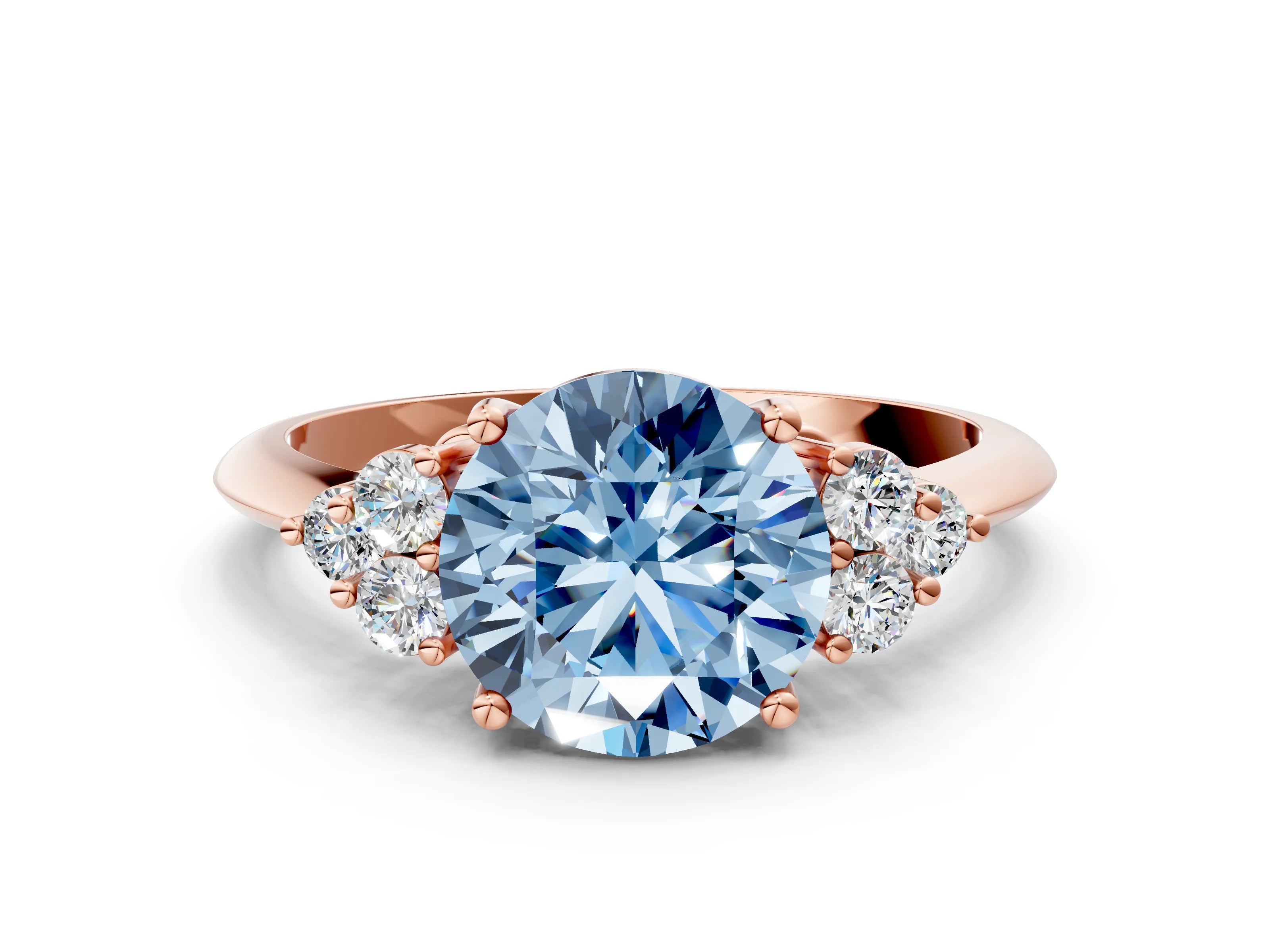 Rose gold Fancy Blue Round Cut Cut Diamond Cluster Ring with Solitaire Band and Four-Prong Setting