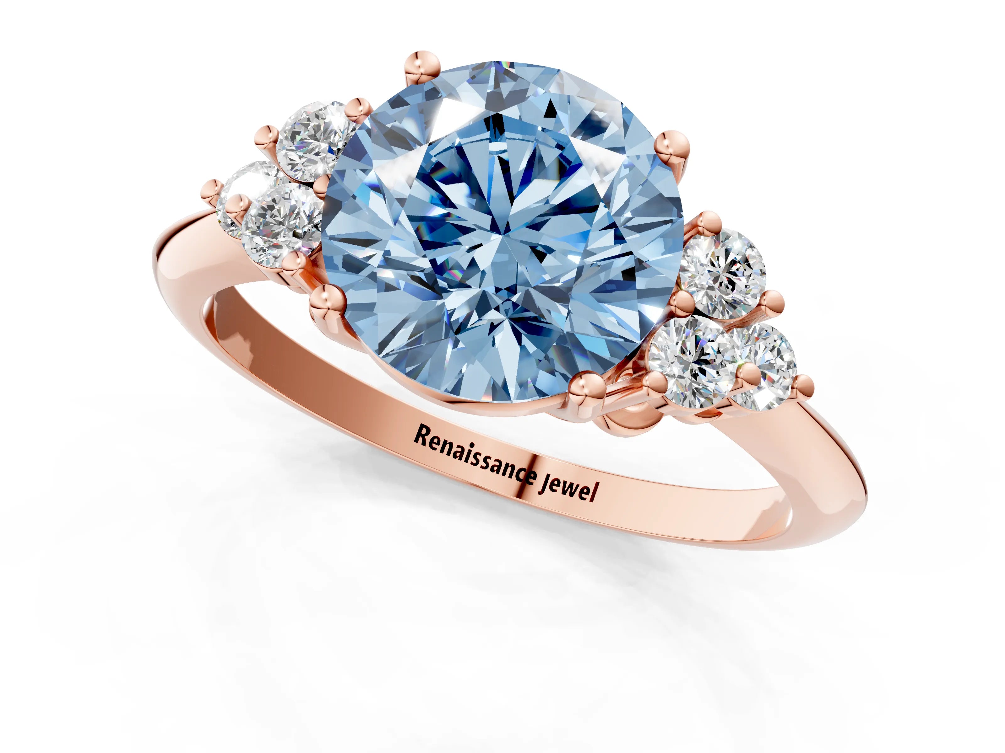 Rose gold Fancy Blue Round Cut Cut Diamond Cluster Ring with Solitaire Band and Four-Prong Setting_1