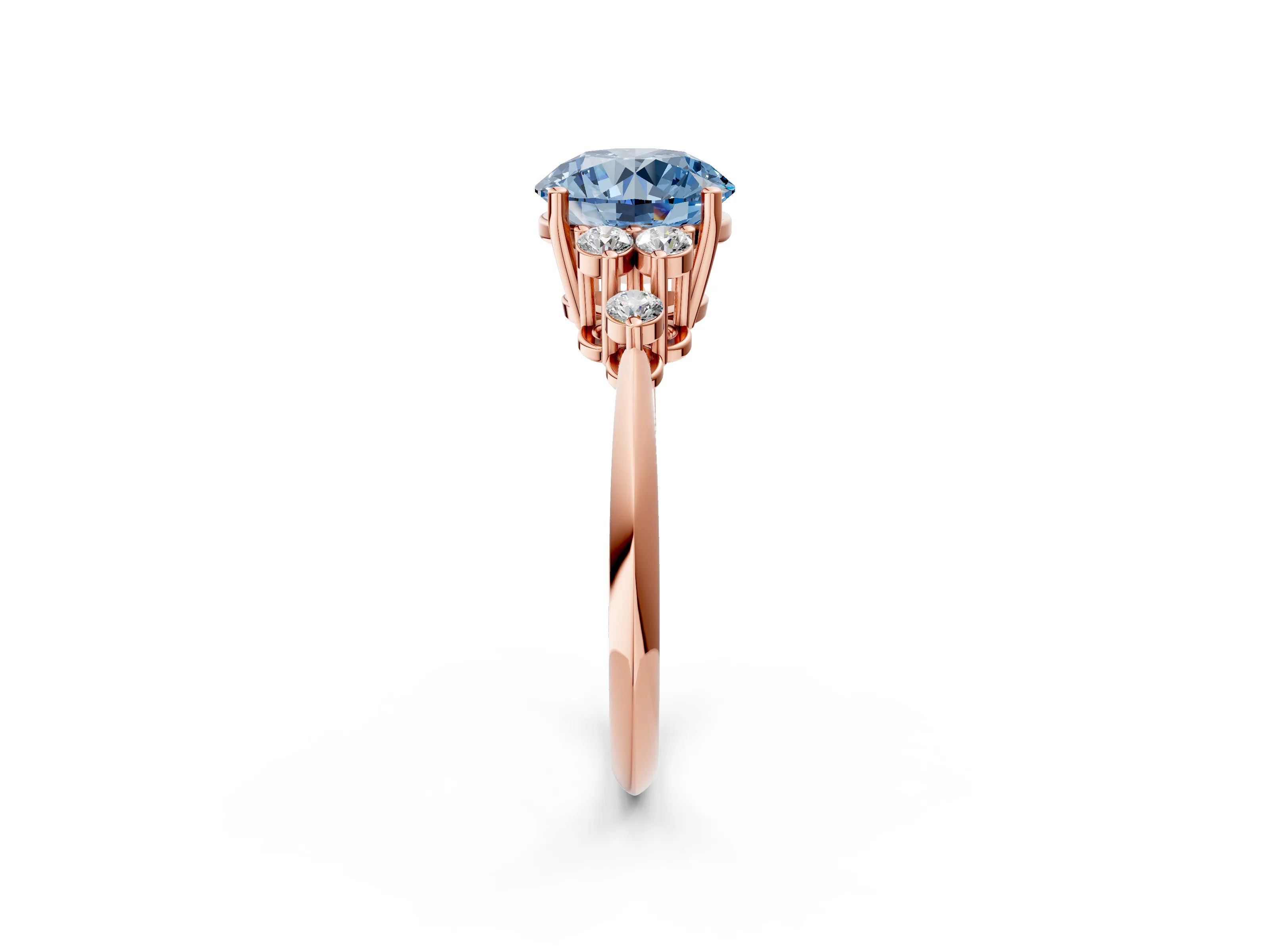 Rose gold Fancy Blue Round Cut Cut Diamond Cluster Ring with Solitaire Band and Four-Prong Setting_2