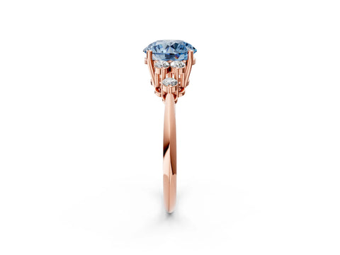 Rose gold Fancy Blue Round Cut Cut Diamond Cluster Ring with Solitaire Band and Four-Prong Setting_2