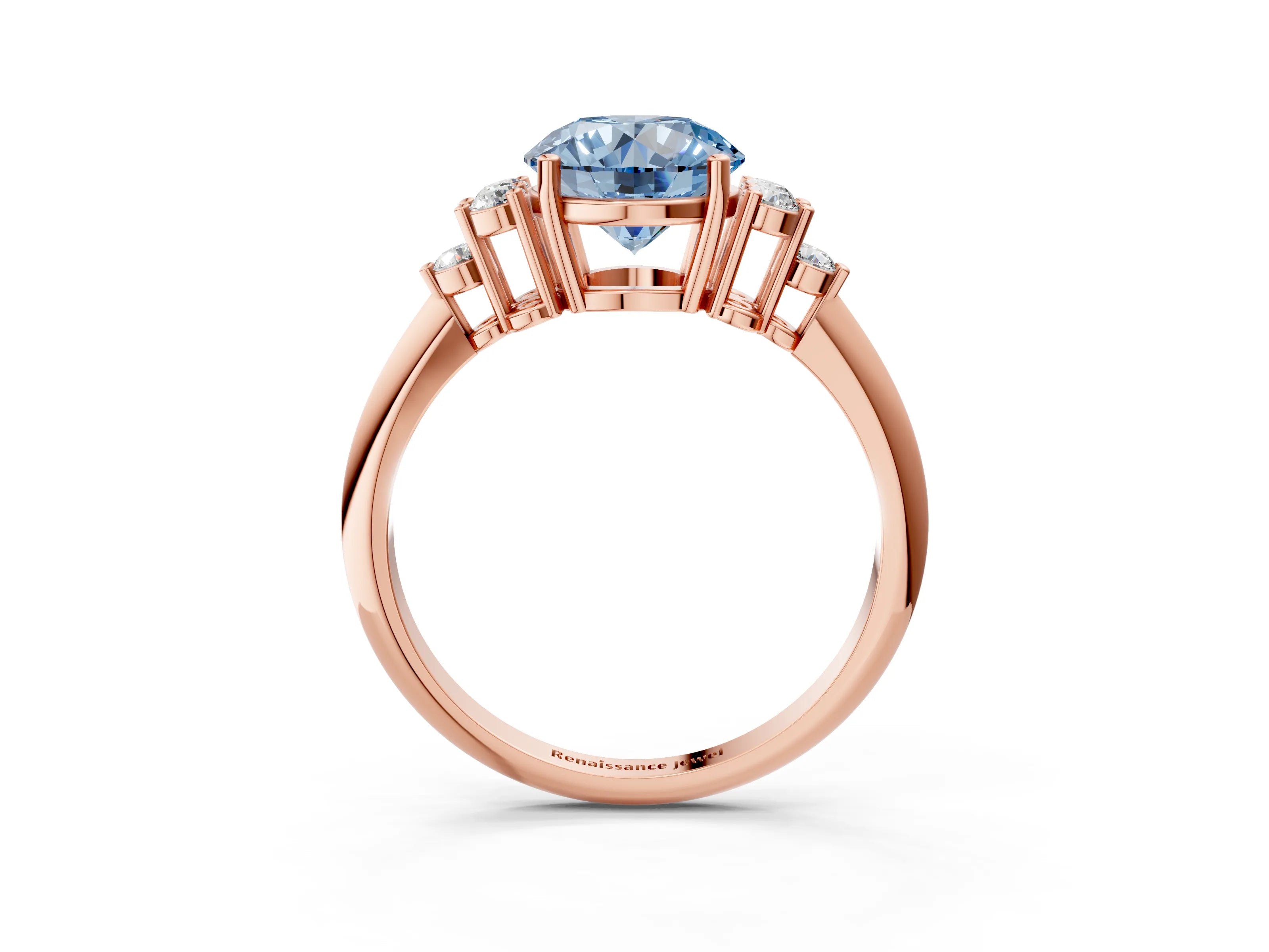 Rose gold Fancy Blue Round Cut Cut Diamond Cluster Ring with Solitaire Band and Four-Prong Setting_3