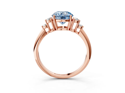 Rose gold Fancy Blue Round Cut Cut Diamond Cluster Ring with Solitaire Band and Four-Prong Setting_3