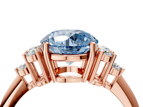 Rose gold Fancy Blue Round Cut Cut Diamond Cluster Ring with Solitaire Band and Four-Prong Setting_4