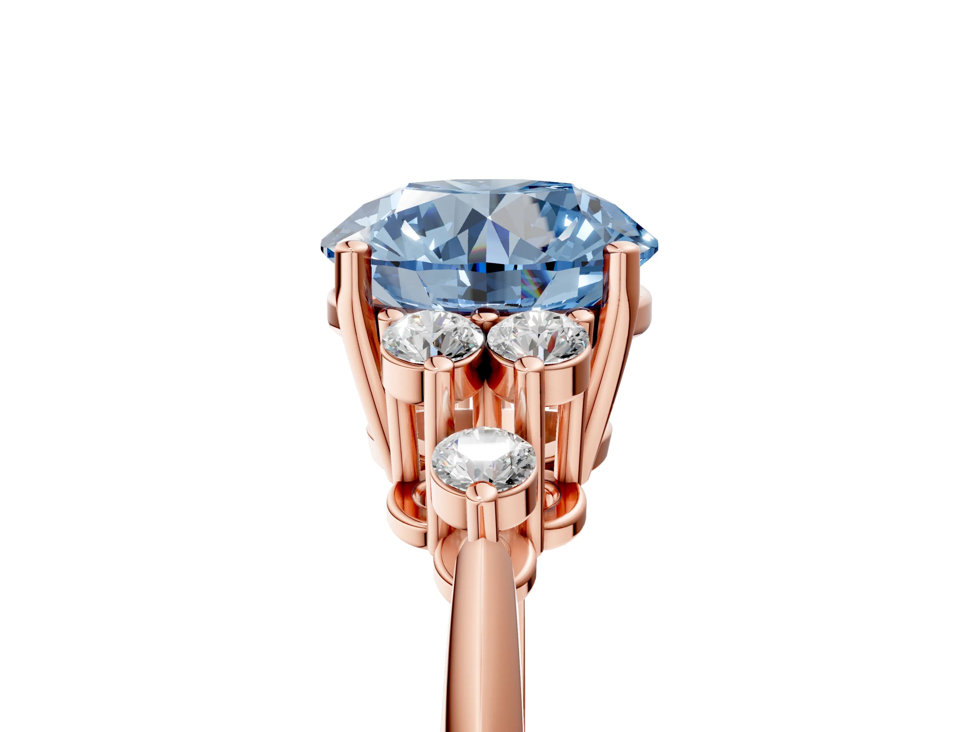 Rose gold Fancy Blue Round Cut Cut Diamond Cluster Ring with Solitaire Band and Four-Prong Setting_5