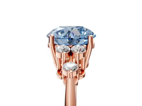 Rose gold Fancy Blue Round Cut Cut Diamond Cluster Ring with Solitaire Band and Four-Prong Setting_5
