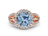 Rose gold Fancy Blue Round Cut Cut Diamond Halo Engagement Ring with Open Split Pavé Band