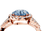 Rose gold Fancy Blue Round Cut Cut Diamond Halo Engagement Ring with Open Split Pavé Band_4