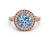 Rose gold Fancy Blue Round Cut-Cut Diamond Halo Engagement Ring with Pave Band and Prong Setting