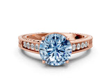 Rose gold Fancy Blue Round Cut Cut Diamond Milgrain Pave Band Four-Prong Setting Ring_3
