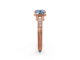 Rose gold Fancy Blue Round Cut Cut Diamond Milgrain Pave Band Four-Prong Setting Ring_5