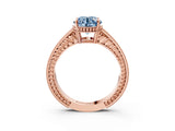Rose gold Fancy Blue Round Cut Cut Diamond Milgrain Pave Band Four-Prong Setting Ring_6
