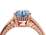 Rose gold Fancy Blue Round Cut Cut Diamond Milgrain Pave Band Four-Prong Setting Ring_7