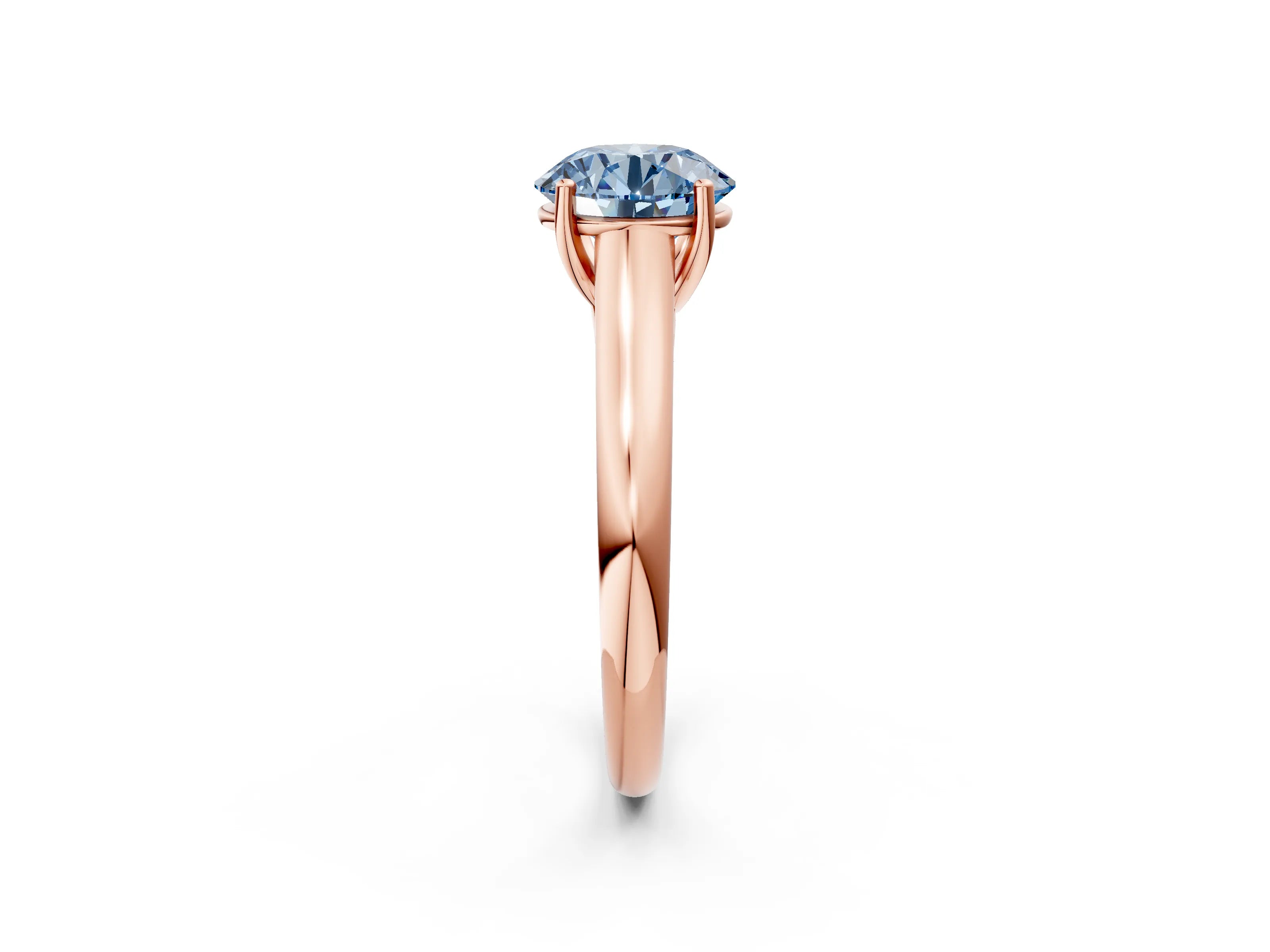 Rose gold Fancy Blue Round Cut Cut Diamond Solitaire Engagement Ring with Tapered Plain Band and Four-Prong Setting_2