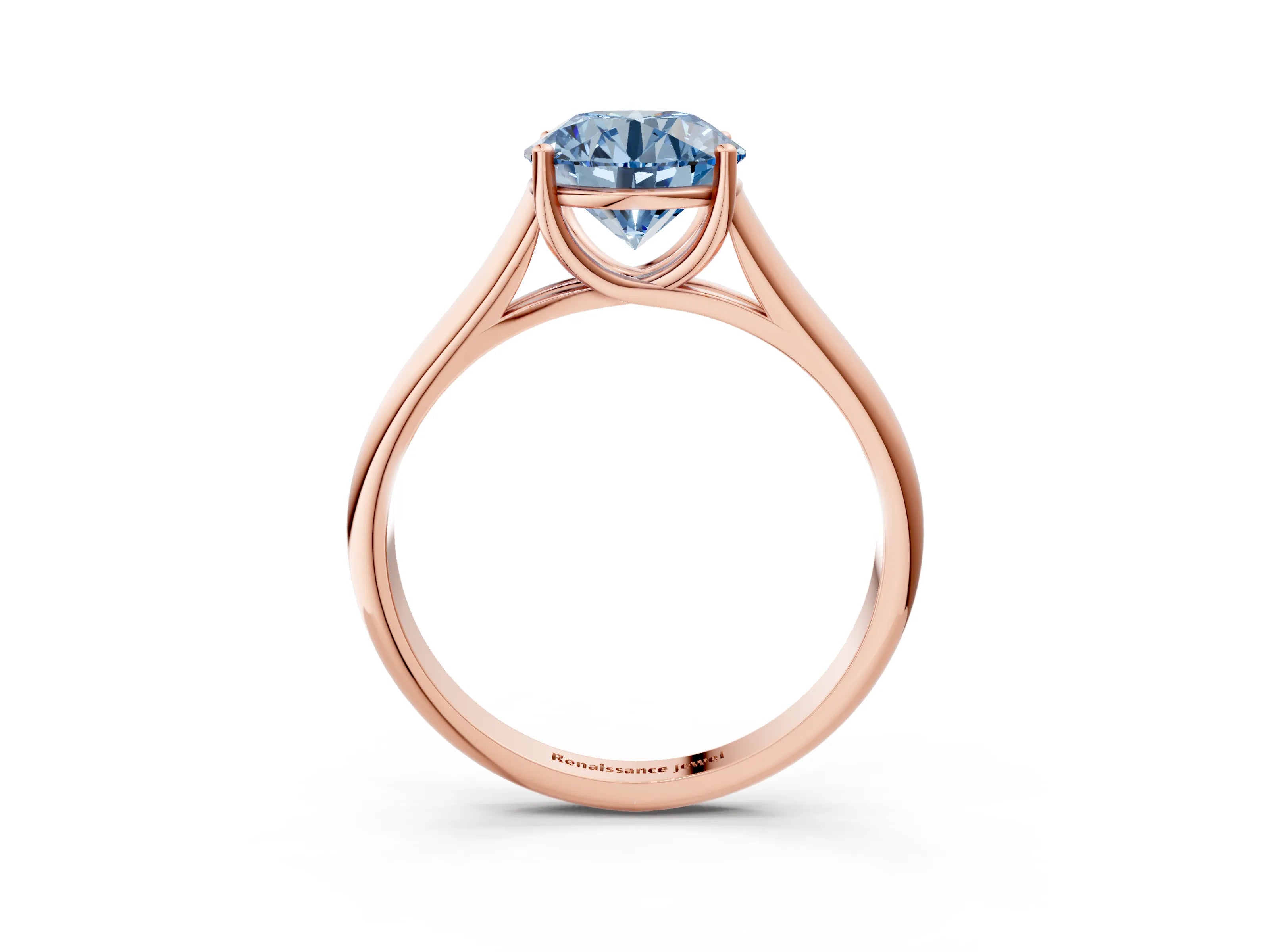 Rose gold Fancy Blue Round Cut Cut Diamond Solitaire Engagement Ring with Tapered Plain Band and Four-Prong Setting_3
