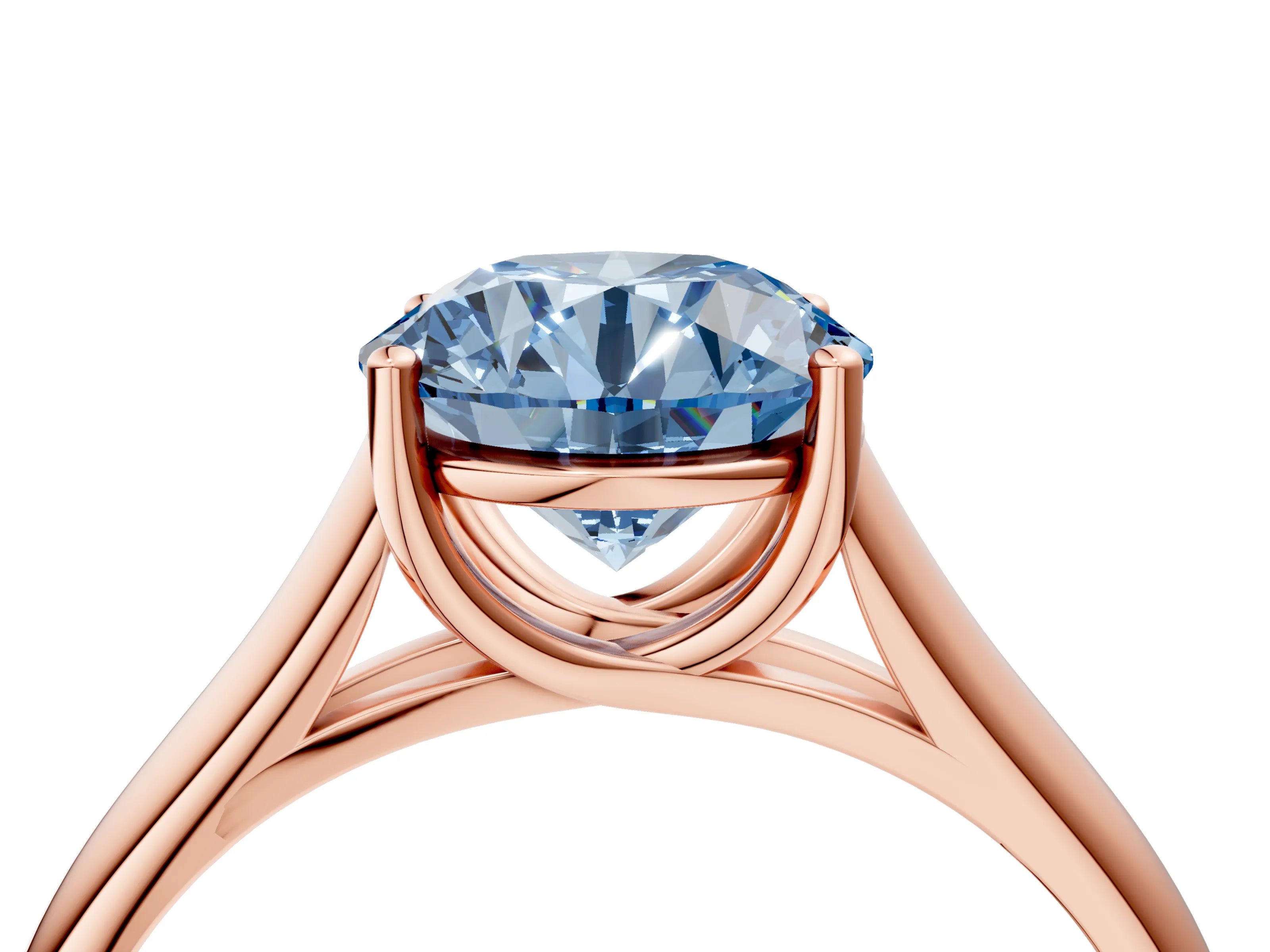 Rose gold Fancy Blue Round Cut Cut Diamond Solitaire Engagement Ring with Tapered Plain Band and Four-Prong Setting_4