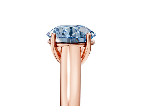 Rose gold Fancy Blue Round Cut Cut Diamond Solitaire Engagement Ring with Tapered Plain Band and Four-Prong Setting_5