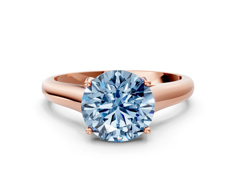 Rose gold Fancy Blue Round Cut Cut Diamond Solitaire Engagement Ring with Tapered Plain Band and Four-Prong Setting