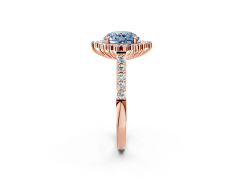 Rose gold Fancy Blue Round Cut Cut Diamond Sunburst Halo Engagement Ring with Pavé Band_2