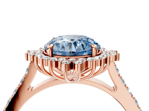Rose gold Fancy Blue Round Cut Cut Diamond Sunburst Halo Engagement Ring with Pavé Band_4