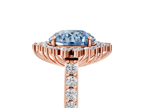 Rose gold Fancy Blue Round Cut Cut Diamond Sunburst Halo Engagement Ring with Pavé Band_5