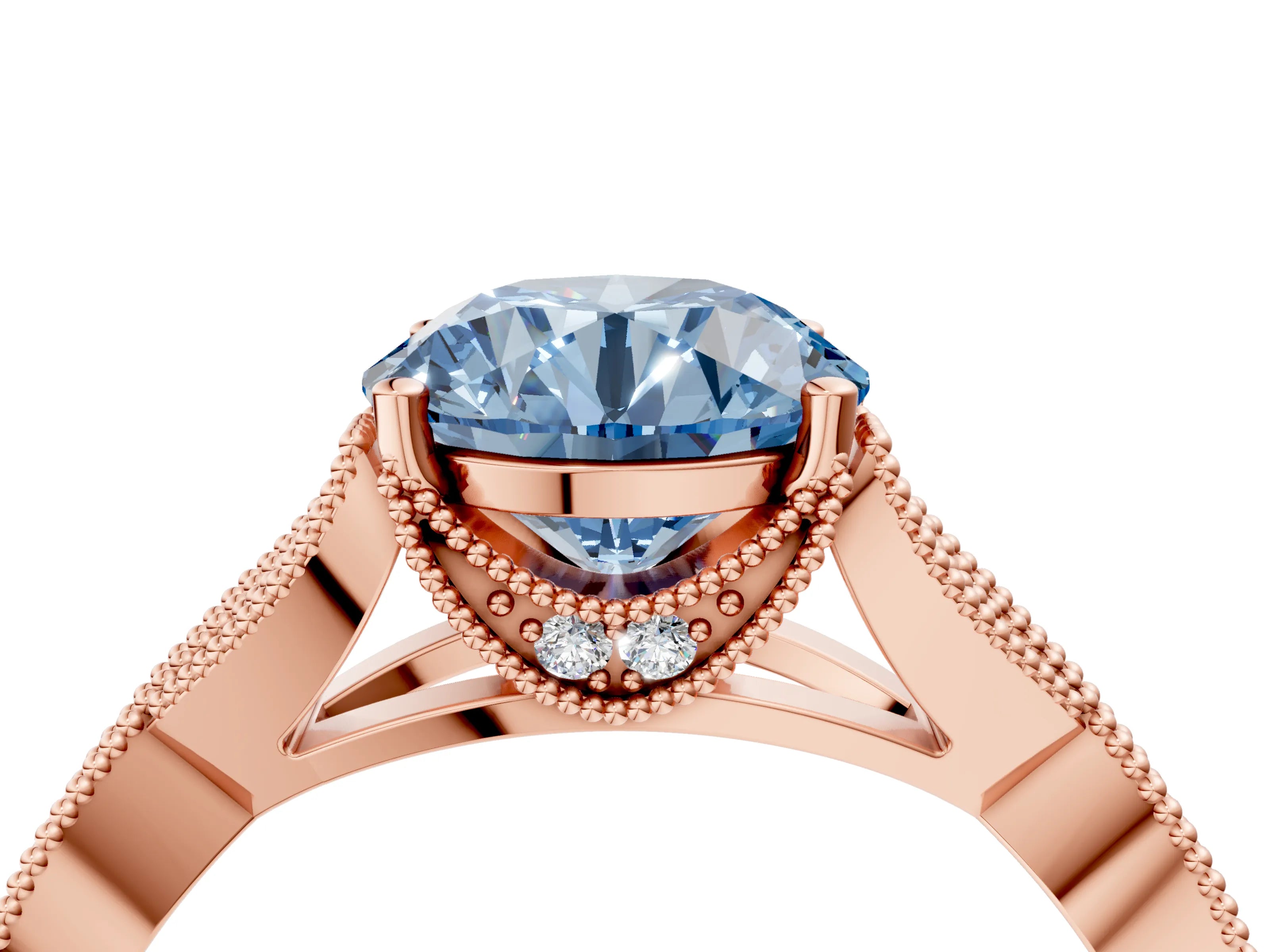 Rose gold Fancy Blue Round Cut Cut Diamond Twisted Band with Milgrain Pave Setting and Four-Prong Setting_4