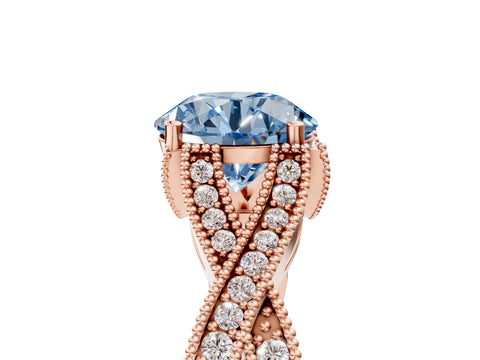 Rose gold Fancy Blue Round Cut Cut Diamond Twisted Band with Milgrain Pave Setting and Four-Prong Setting_5