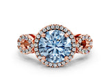 Rose gold Fancy Blue Round Cut Cut Halo Diamond Infinity Band with Four-Prong Setting