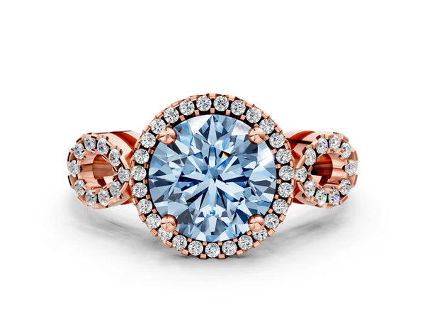 Rose Gold Round Pave Infinity Halo Engagement Ring Setting for Fancy Blue Center