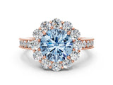 Rose gold Fancy Blue Round Cut Cut Halo Diamond Pavé Engagement Ring with Milgrain Detailing