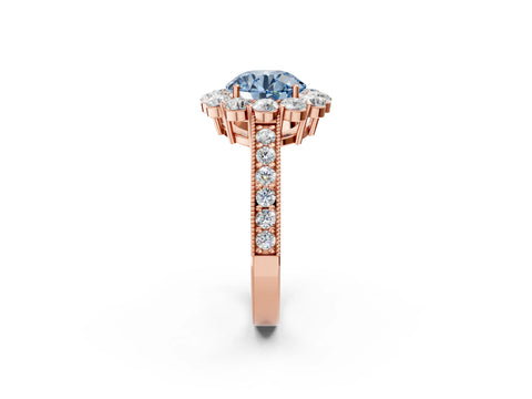 Rose gold Fancy Blue Round Cut Cut Halo Diamond Pavé Engagement Ring with Milgrain Detailing_2