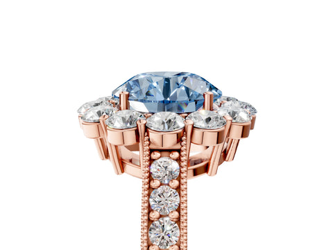 Rose gold Fancy Blue Round Cut Cut Halo Diamond Pavé Engagement Ring with Milgrain Detailing_5