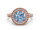 Rose gold Fancy Blue Round Cut Cut Halo Pavé Diamond Ring