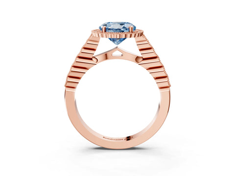 Rose gold Fancy Blue Round Cut Cut Halo Pavé Solitaire Ring with Milgrain Band_3