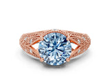 Rose gold Fancy Blue Round Cut Cut Milgrain Pave Diamond Engagement Ring with Four-Prong Setting_3