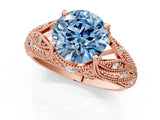 Rose gold Fancy Blue Round Cut Cut Milgrain Pave Diamond Engagement Ring with Four-Prong Setting_4