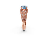 Rose gold Fancy Blue Round Cut Cut Milgrain Pave Diamond Engagement Ring with Four-Prong Setting_5