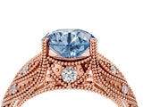 Rose gold Fancy Blue Round Cut Cut Milgrain Pave Diamond Engagement Ring with Four-Prong Setting_7