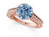 Rose gold Fancy Blue Round Cut Cut Pave Band Milgrain Solitaire Ring_1